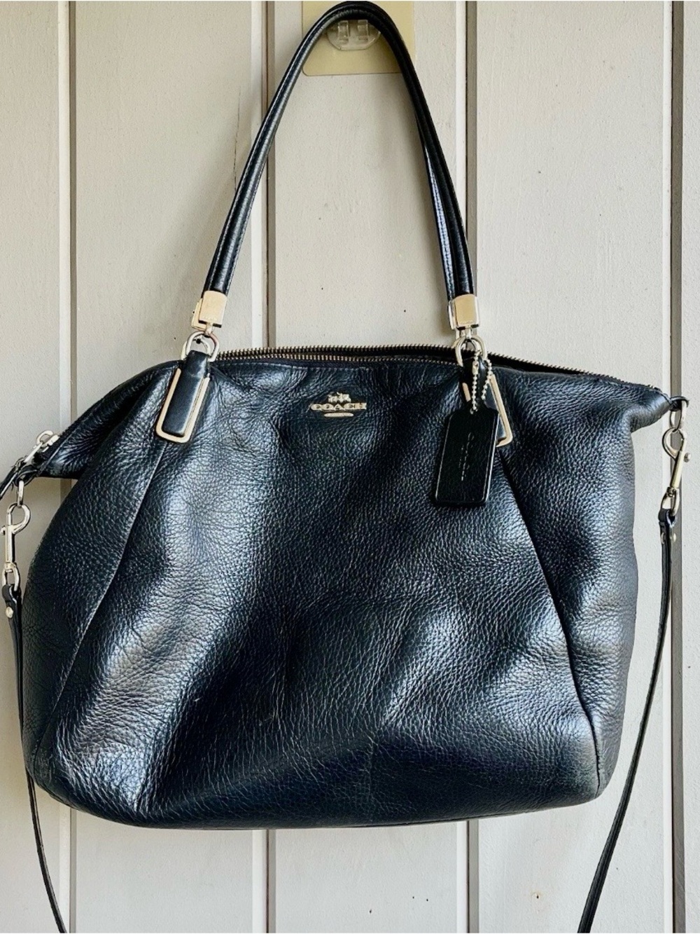 Coach Black Pebbled Leather Shoulder Bag with Detachable Strap